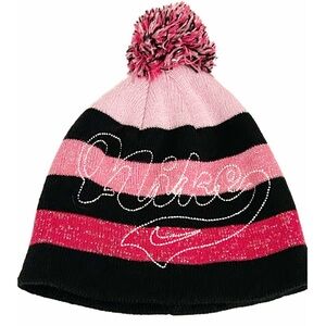 Nike youth pink and black pompom Beanie. NWOT.